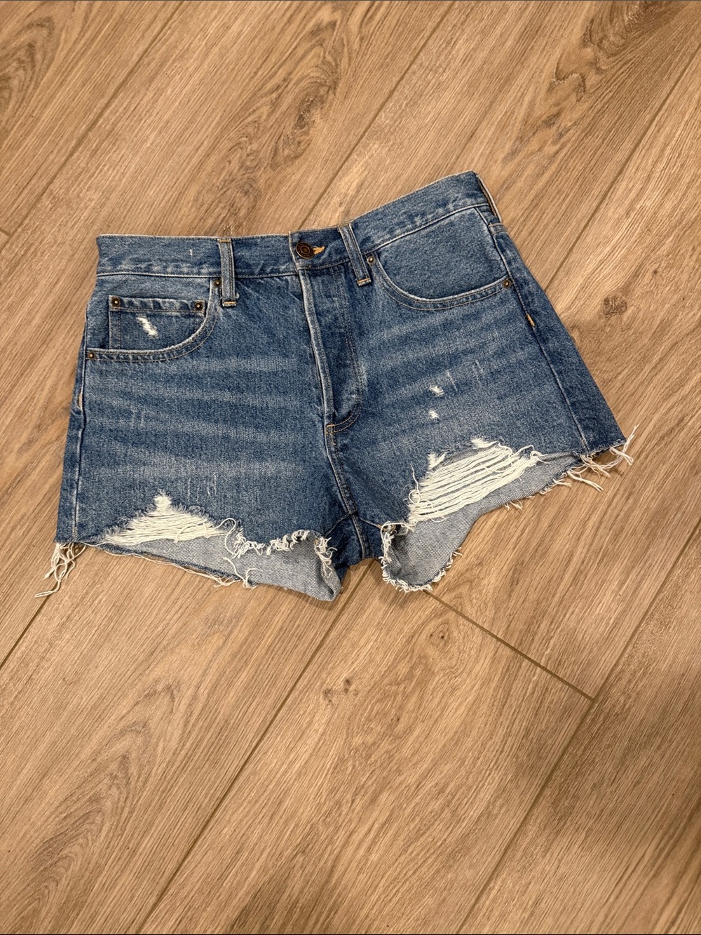 Z Supply (Brand New) Frayed Distressed Denim Shorts - Blue